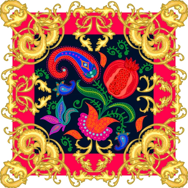 Foulard en soie avec motifs baroques . — Image vectorielle