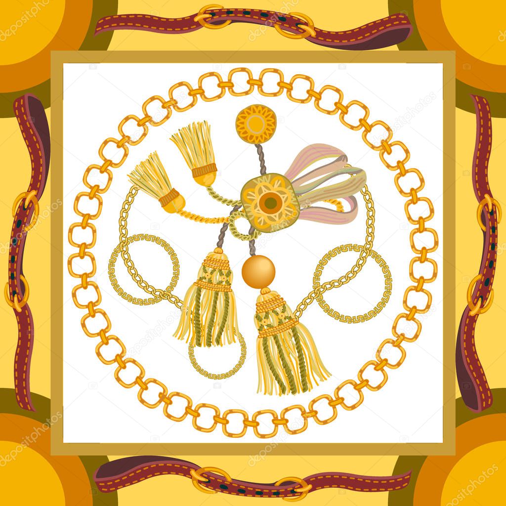 Silk scarf with baroque style motifs. 