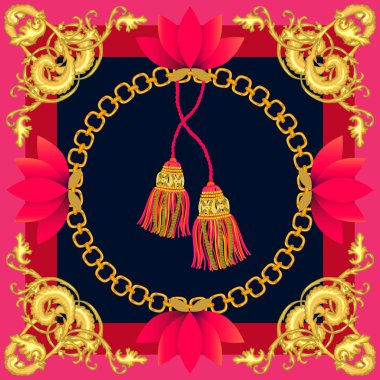 Barok ve oryantal motiflerle ipek eşarp.