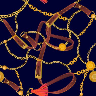 Metalik aksesuarları ile sorunsuz vektör desen.