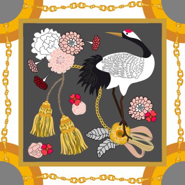 Vinç tarafından Japon sanat ilham ile ipek eşarp. 