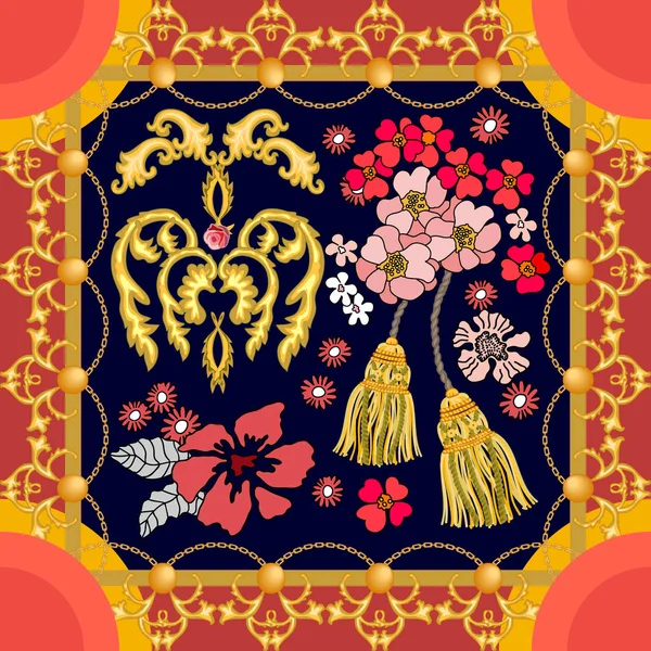 Scarf with baroque motif and trendy color palette. — Stock Vector