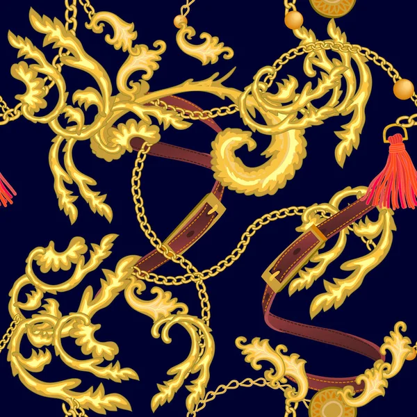 Golden seamless baroque pattern. — Stock Vector