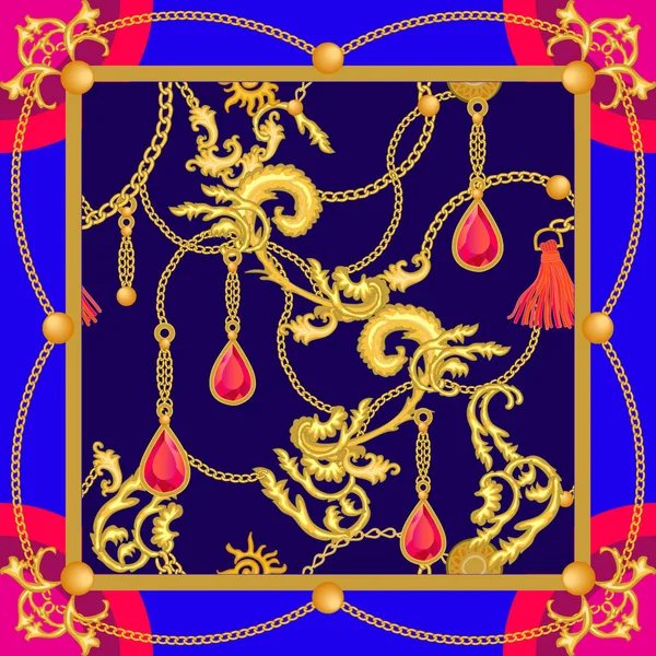 Foulard en soie avec de riches motifs baroques . — Image vectorielle