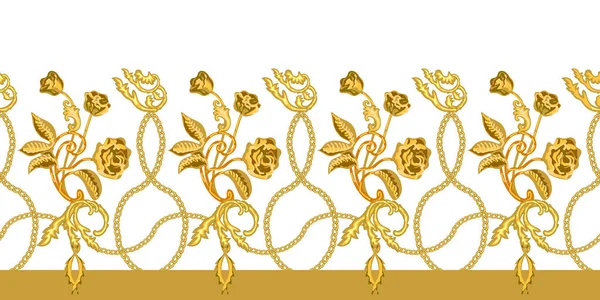 Elegante grens met gouden rozen. — Stockvector