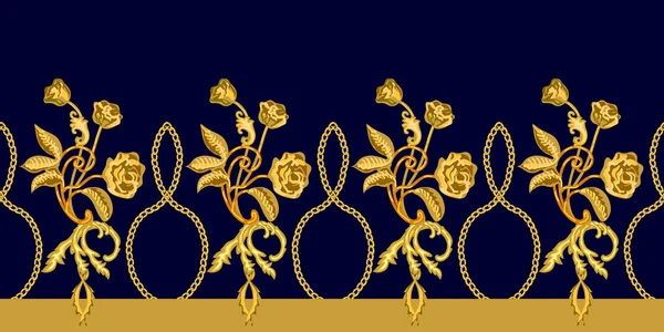 Elegante bordo con rose dorate . — Vettoriale Stock