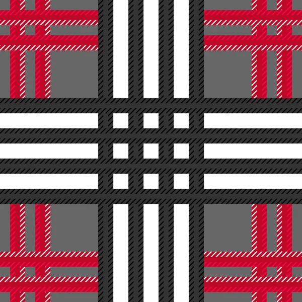 Karierter Karo mit schwarzen, weißen und roten Streifen. — Stockvektor