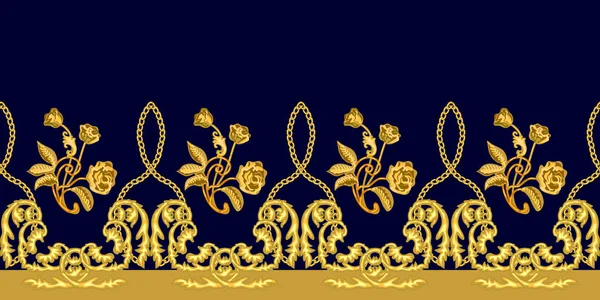 Bordure baroque dorée avec pierres précieuses . — Image vectorielle
