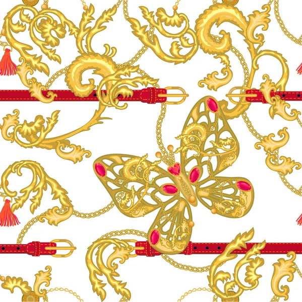 Trendy barok print met buttereflies. — Stockvector
