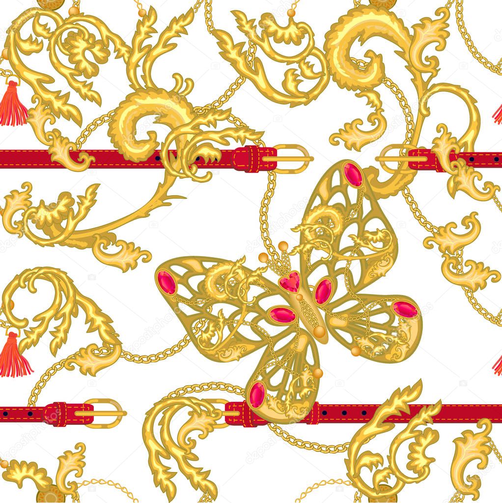 Trendy baroque style print with buttereflies. 