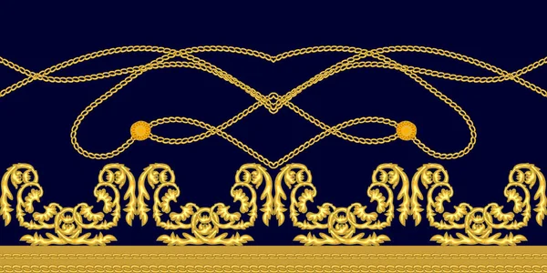 Barokke grens met gouden kettingen. — Stockvector