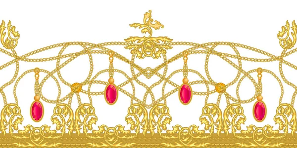 Baroque border with golden chains. — Stock Vector