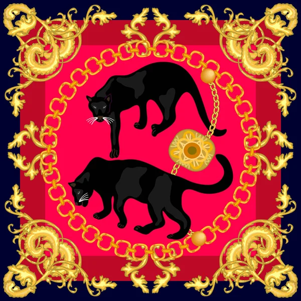 Foulard en soie avec bijoux et animaux sauvages . — Image vectorielle