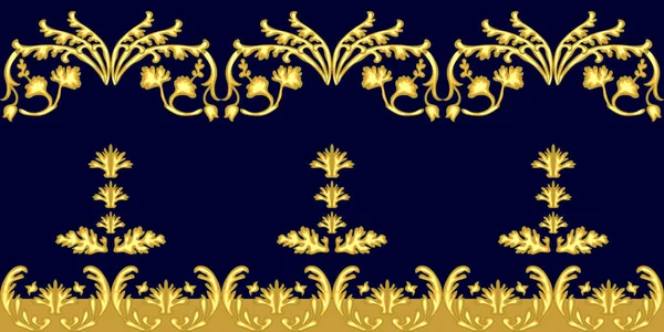 Golden floral border with baroque motifs. — Stock Vector