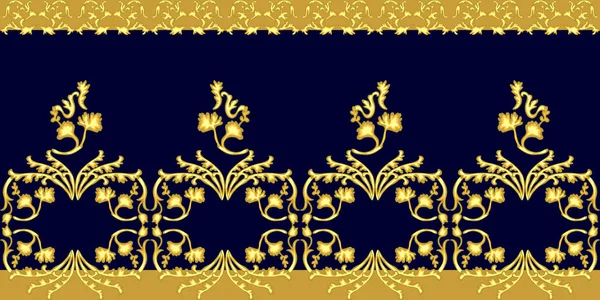 Borda floral dourada com motivos barrocos . — Vetor de Stock