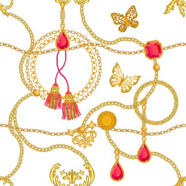 Altın zincirler ve taşlar ile gerçekçi baskı.