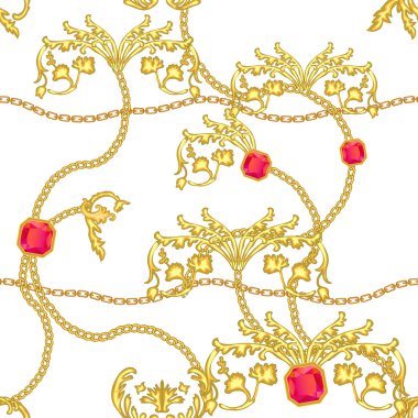 Altın zincirler ve taşlar ile gerçekçi baskı.