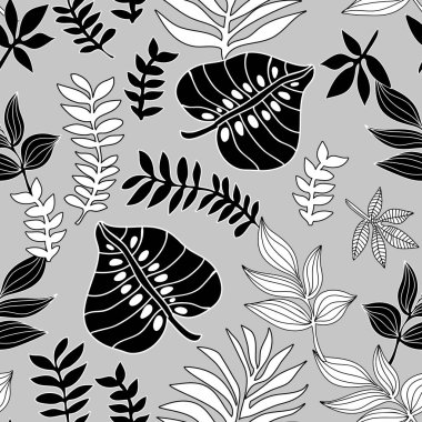 Siyah beyaz tropikal baskı.