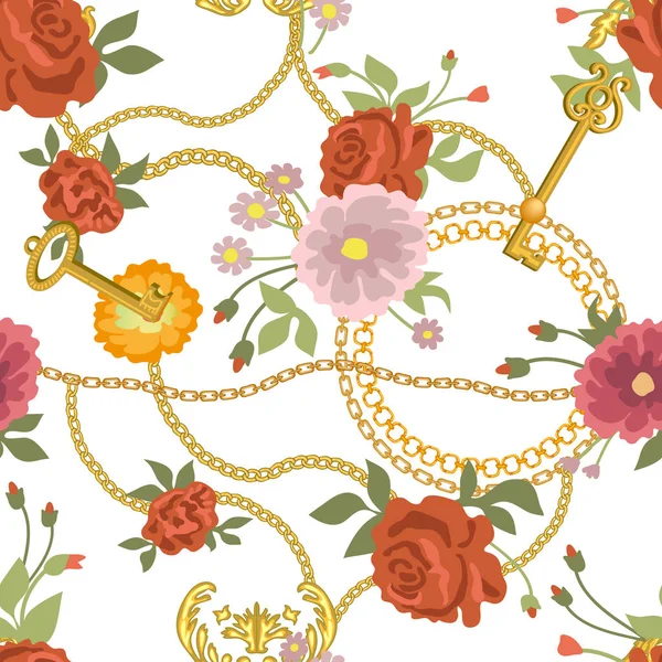 Golden chains and flowers. — Stock Vector