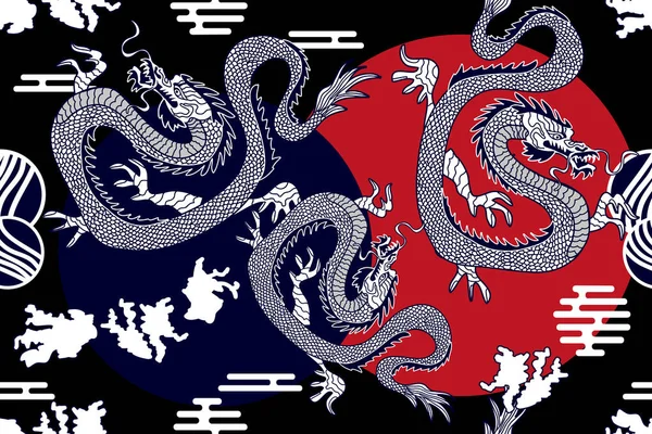 Impresión de kimono de seda con dragones . — Vector de stock