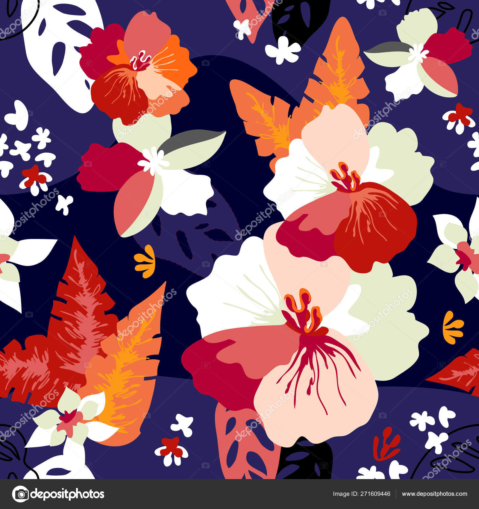 Abstract floral print Japanese motifs. Stock Illustration ©SvetlanaKononova