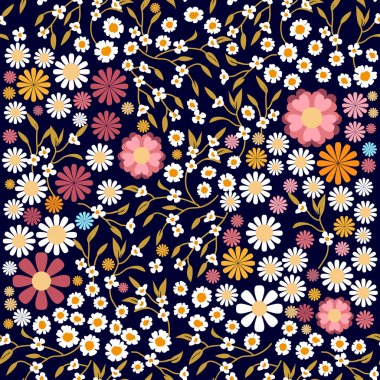 Küçük renkli kır çiçekleri ile çiçek baskı.