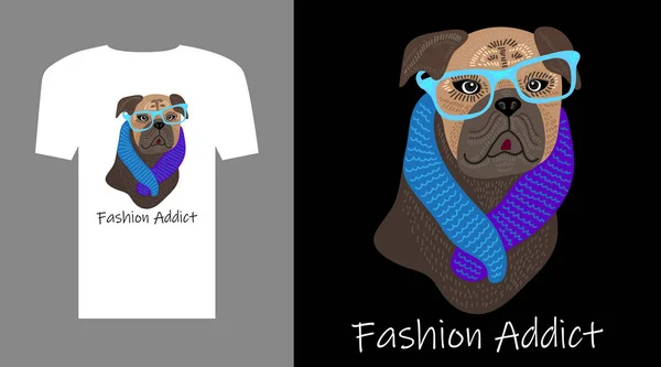 Addict mody. T-shirt ze wzorem Funny Dog. — Wektor stockowy