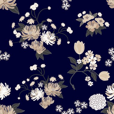 Japon motifleri ile dikişsiz botanik desen.