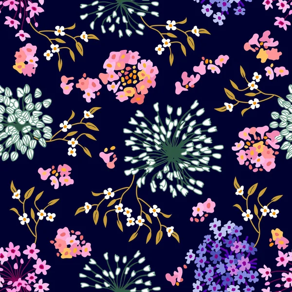 Темно-цветочный узор с соцветиями . — стоковый вектор