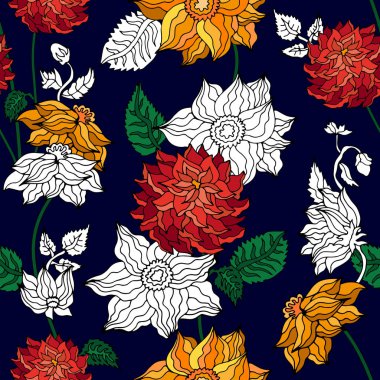 Sonbahar dahlias ve krizantem.