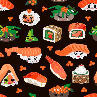 Kawaii rulo ve suşi ile Dikişsiz patten. 