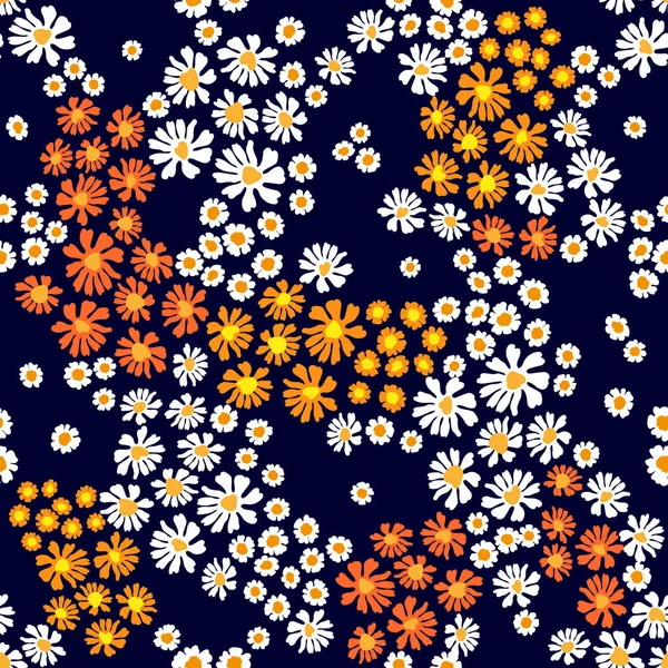 Blumenmuster mit Sommermargeriten und Kamille. — Stockvektor