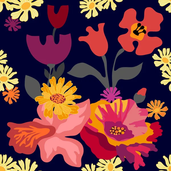 Büyük haşhaş ve laleileile soyut baskı.