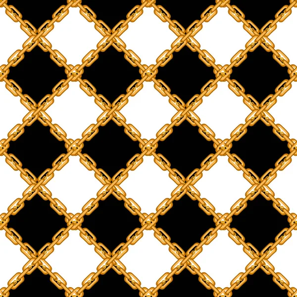 Seamless pattern with golden chains and checks. — Stock Vector