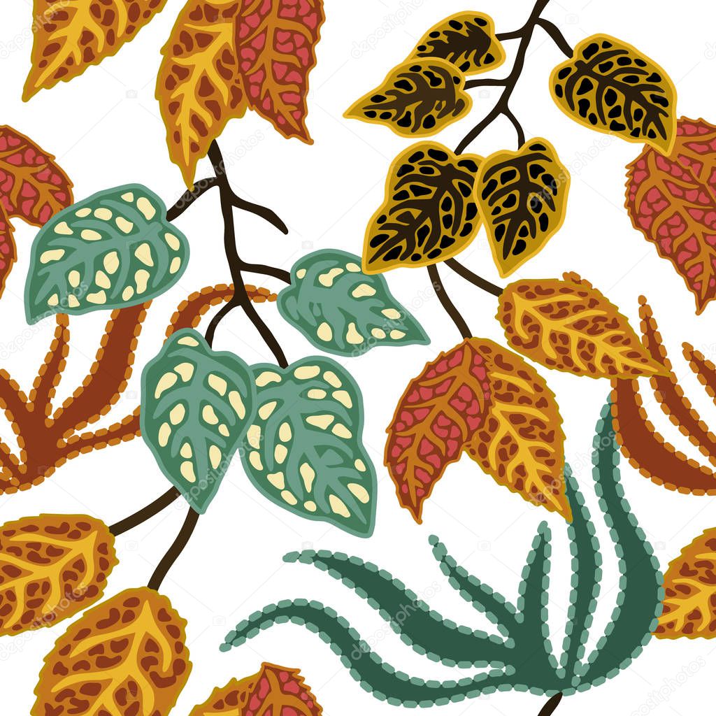 Seamless vector pattern with colorful leaves.