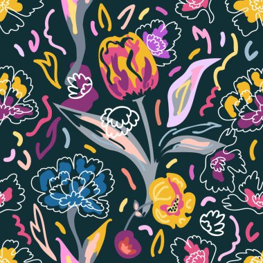 Sketchy çiçek desenli.