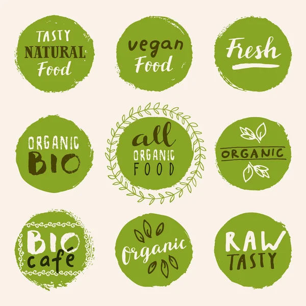 Zestaw Retro 100 Bio Organiczne Bezglutenowa Eco Zdrowej Żywności Etykiety — Wektor stockowy