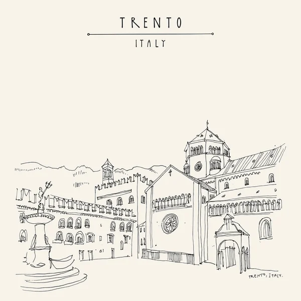 Trento Włochy Plac Katedralny Piazza Duomo Późno Barokowa Fontanna Neptuna — Wektor stockowy
