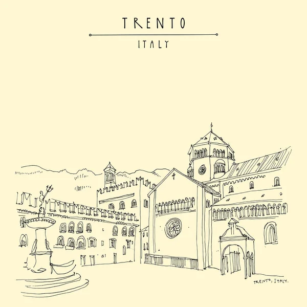 Trento Noord Italië Kathedraal Plein Piazza Duomo Late Barokke Fontein — Stockvector