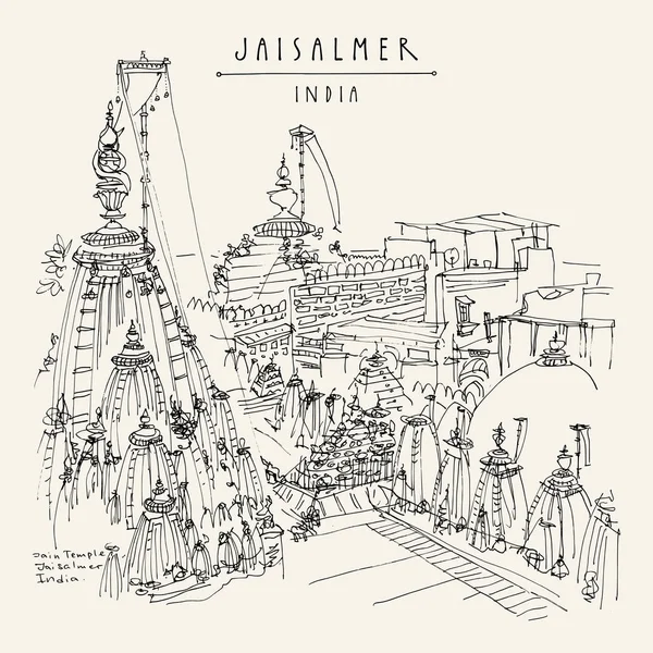 Σκίτσο Του Τελευταίου Ορόφου Ναό Jain Jaisalmer Ρατζαστάν Ινδία — Διανυσματικό Αρχείο