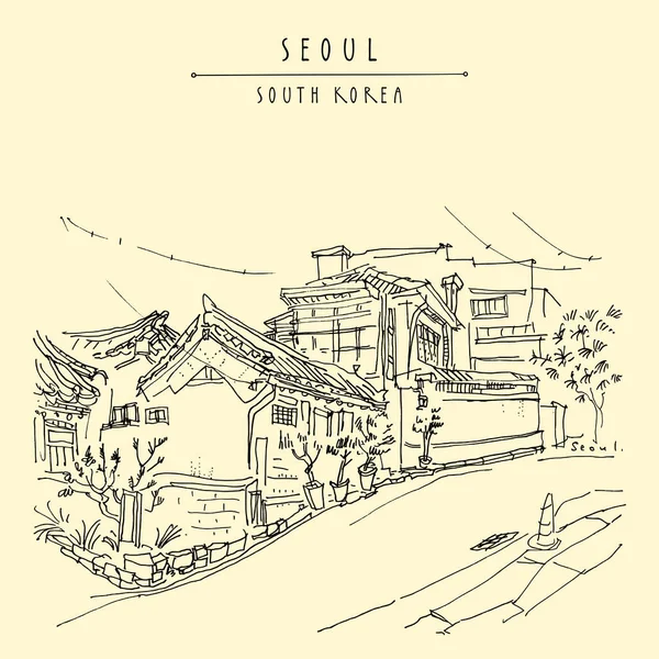 Σεούλ Νότια Κορέα Ασία Σας Ένα Παραδοσιακό Κορεάτικο Χανόκ Σπίτια — Διανυσματικό Αρχείο