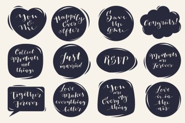 Düğün ve Sevgililer günü ifadeler, tırnak ve konuşma balonları dilek