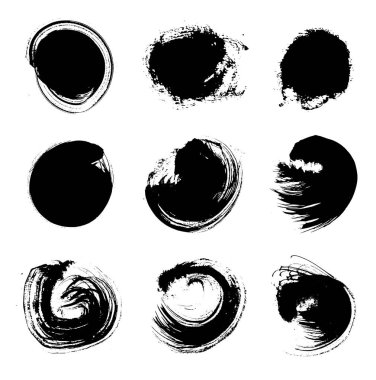 Koreli, Çinli, Japon mürekkep fırça darbeleri kümesi. Tasarımınız için eski oryantal tasarım öğeleri koleksiyonu