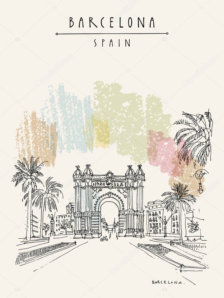 Barcelona hand drawn postcard. Vector illustration