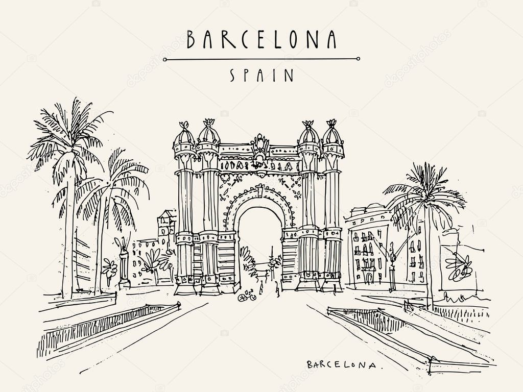 Barcelona hand drawn postcard. Vector illustration