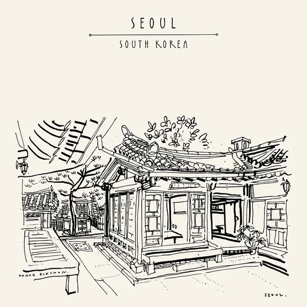 Seoul Zuid Korea Azië Traditionele Koreaanse Hanok Huizen Hanok Bukchon — Stockvector