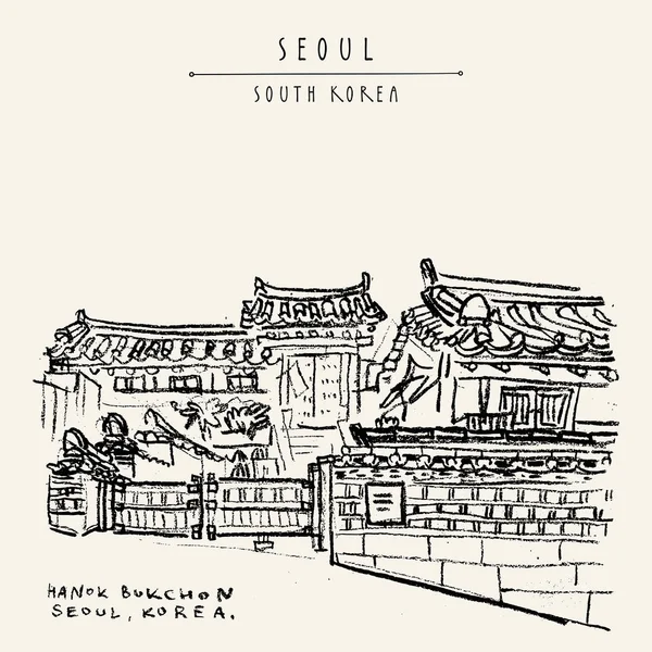 Seoul Zuid Korea Azië Traditionele Koreaanse Hanok Huizen Hanok Bukchon — Stockvector