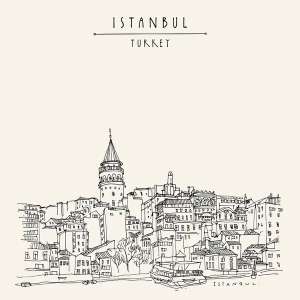 Istanbul Turkije Galata Tower Galata Kilesi Karakoy District Uitzicht Vanaf — Stockvector