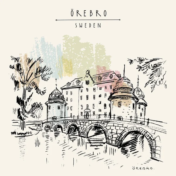 Oerbro Castle Orebro Schweden Skandinavien Europa Altstadt Reiseskizze Touristische Postkarte — Stockvektor