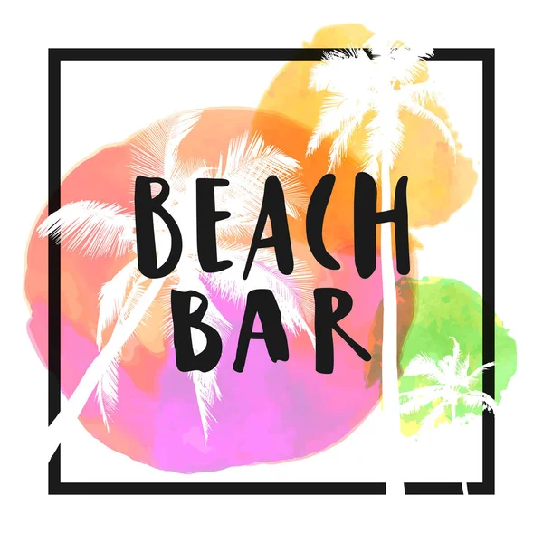 Beach Bar Shirt Calligraphique Moderne Avec Des Palmiers Plats Sur — Image vectorielle